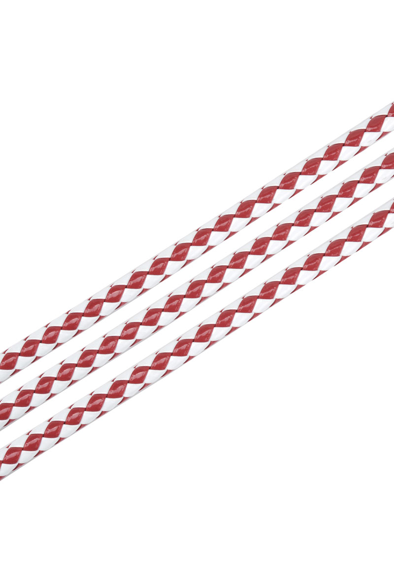 Code: D18585    --- 2m.Cordon en cuir artificiel, tresse, 7mm gros Blanc/Rouge---