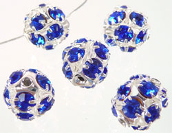 Code: D07151    --- Boule metal strass 12mm. Bleu Saphir---