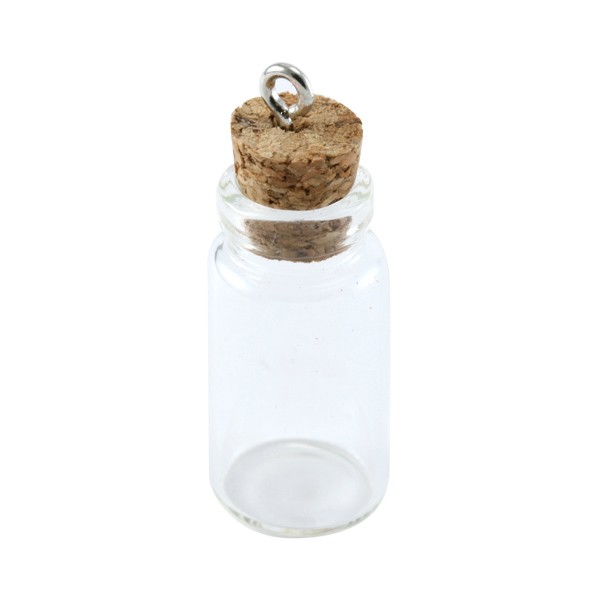 Bouteille en verre fournie avec son bouchon en Liège. Dimension: 12x18mm. Code: 1085446 --- Bouteille + bouchon 12x28mm.---
